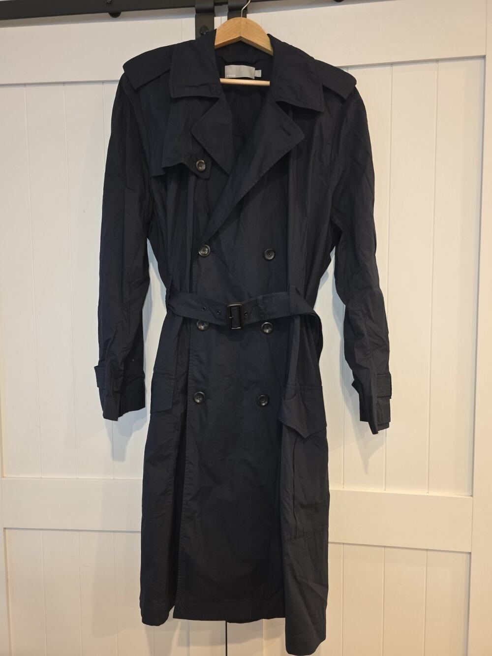 Vince Women's Coastal Navy Blue Belted Double Breasted Trench Coat NWT Size L
